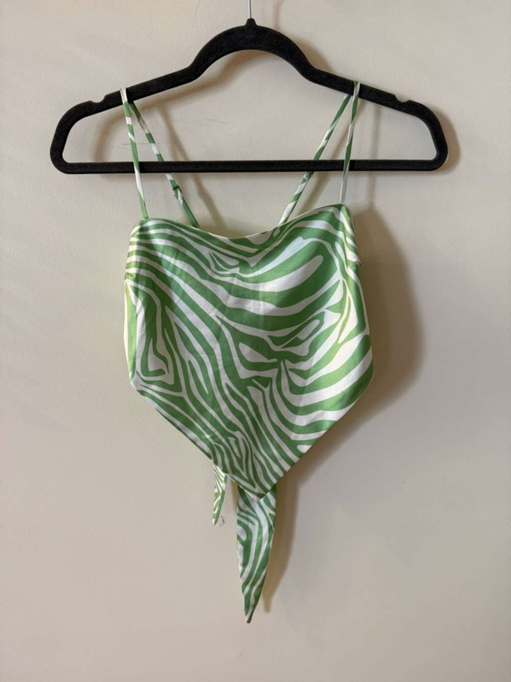 Princess Polly Green and White Zebra Print Silk-Look Handkerchief Tank